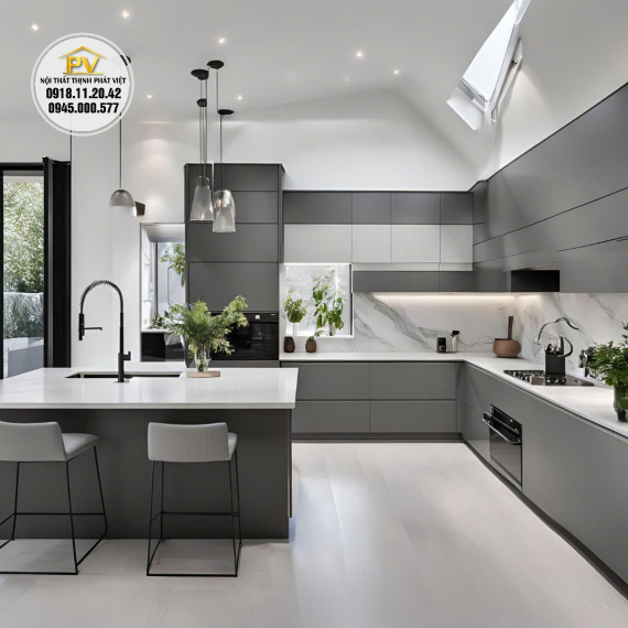 Tủ bếp Acrylic tráng gương