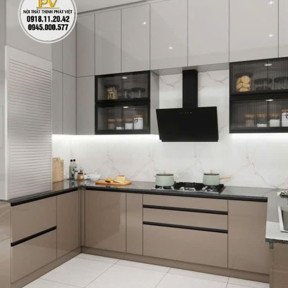 Tủ bếp Acrylic tráng gương