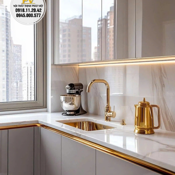 Tủ bếp Acrylic tráng gương