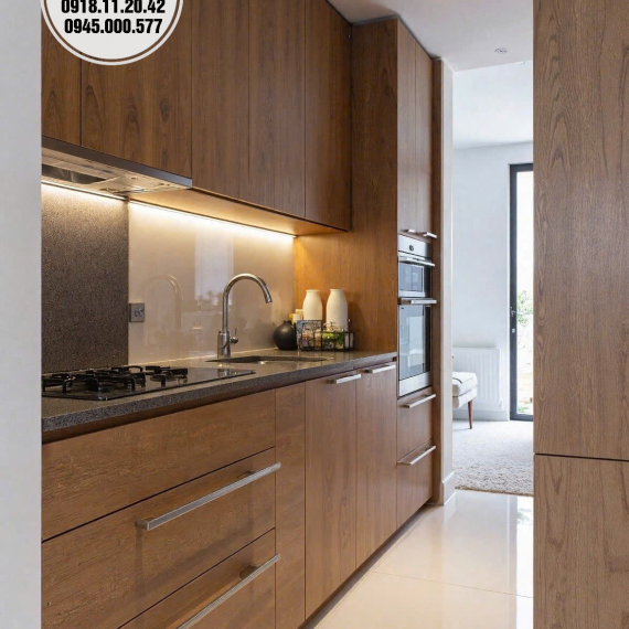 Tủ bếp nhôm giả gỗ