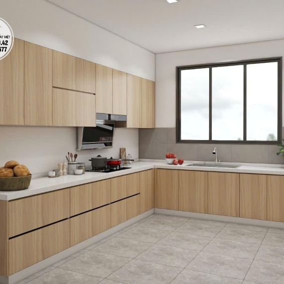 Tủ bếp nhôm giả gỗ