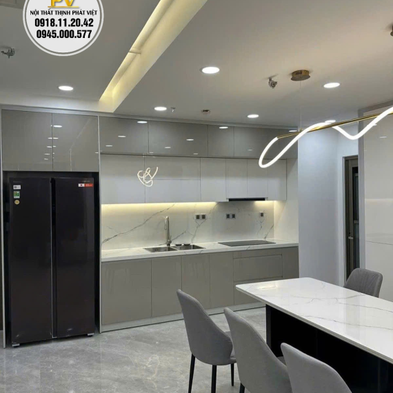 Tủ bếp nhôm giả gỗ