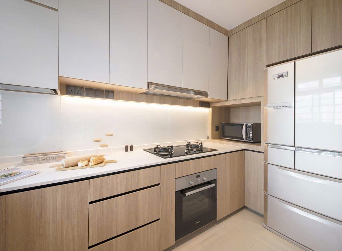 tủ bếp nhôm giả gỗ