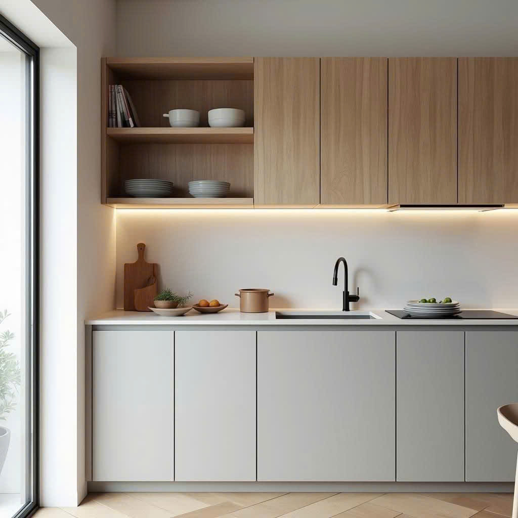 tủ bếp nhôm giả gỗ