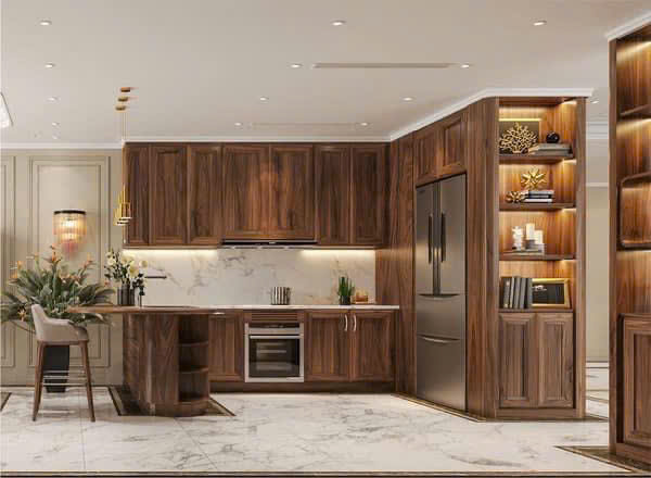 tủ bếp nhôm giả gỗ