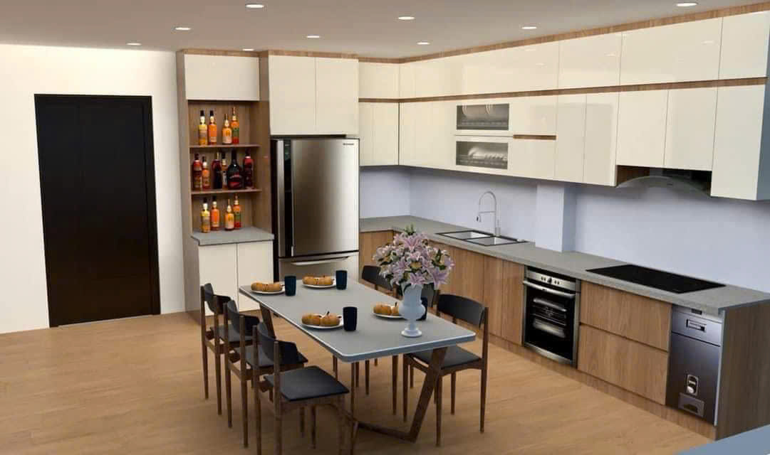 tủ bếp acrylic tráng gương