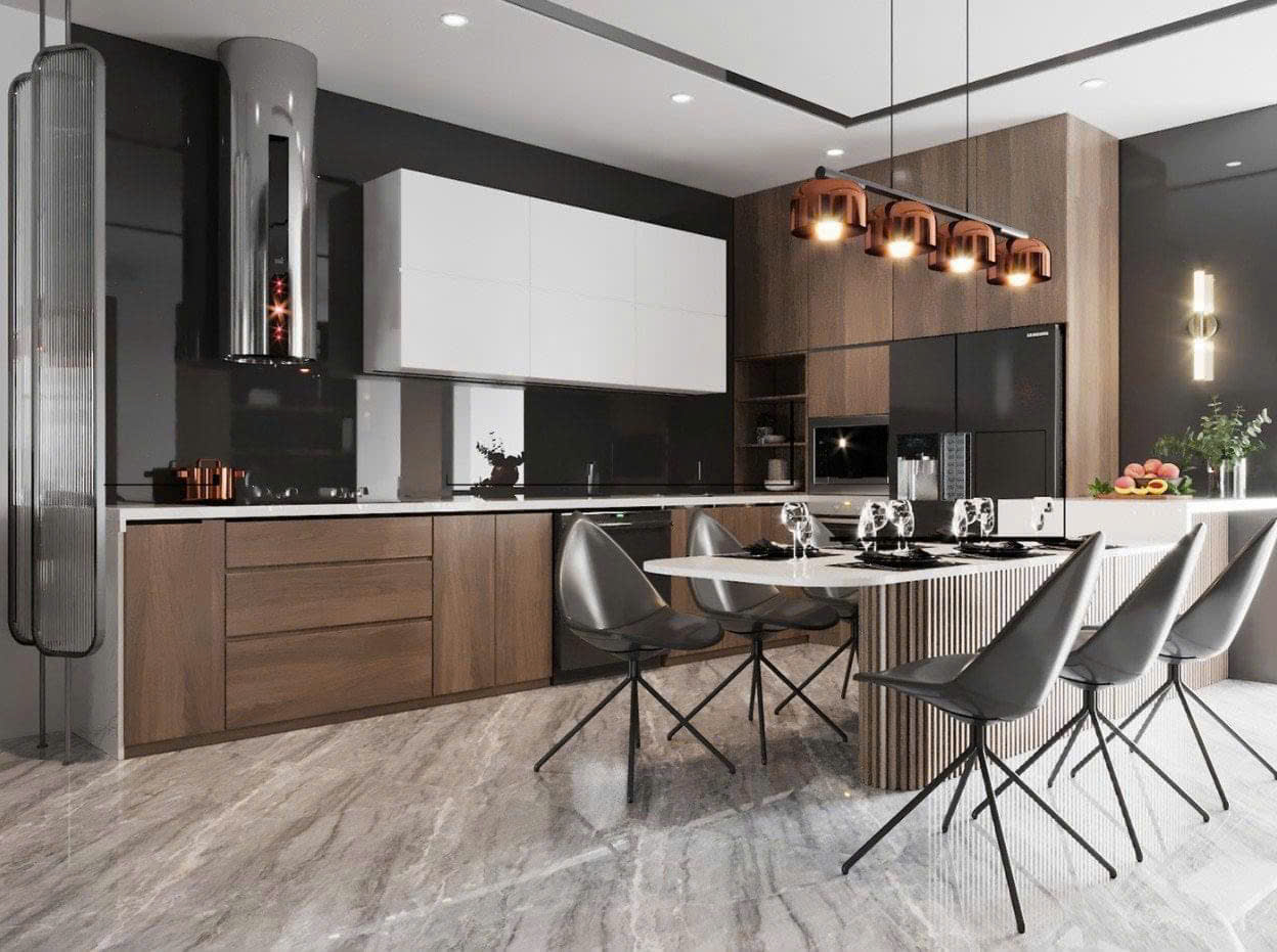 tủ bếp trên 2 tầng