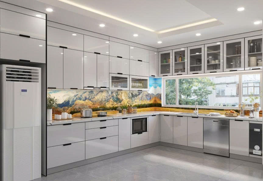tủ bếp inox cánh kính