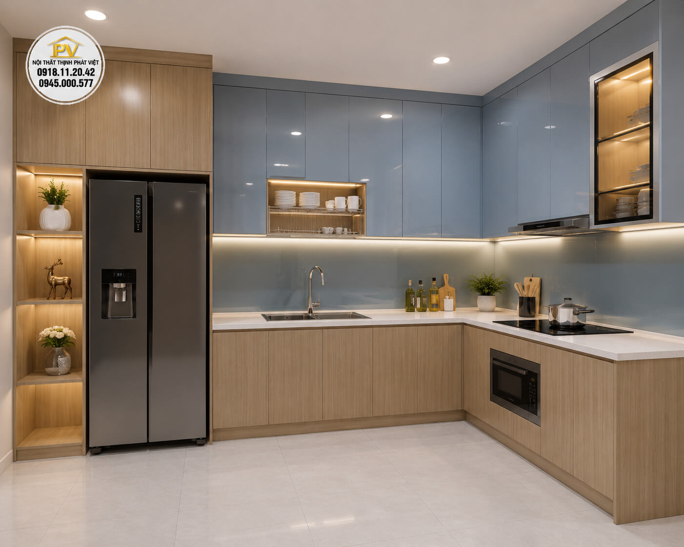tủ bếp inox cánh kính