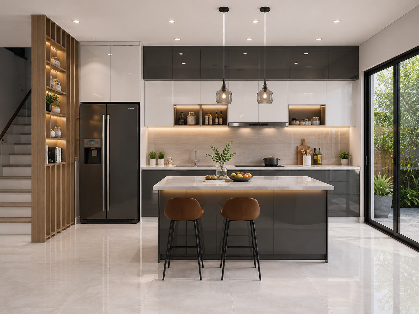 tủ bếp nhôm giả gỗ