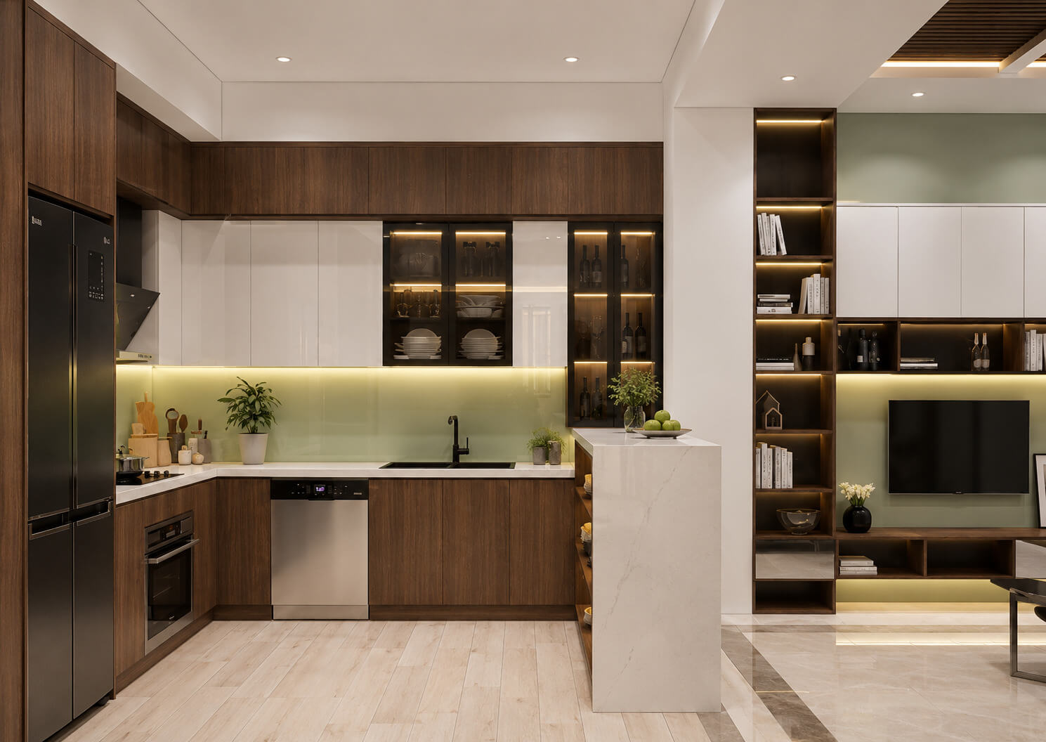 tủ bếp nhôm giả gỗ