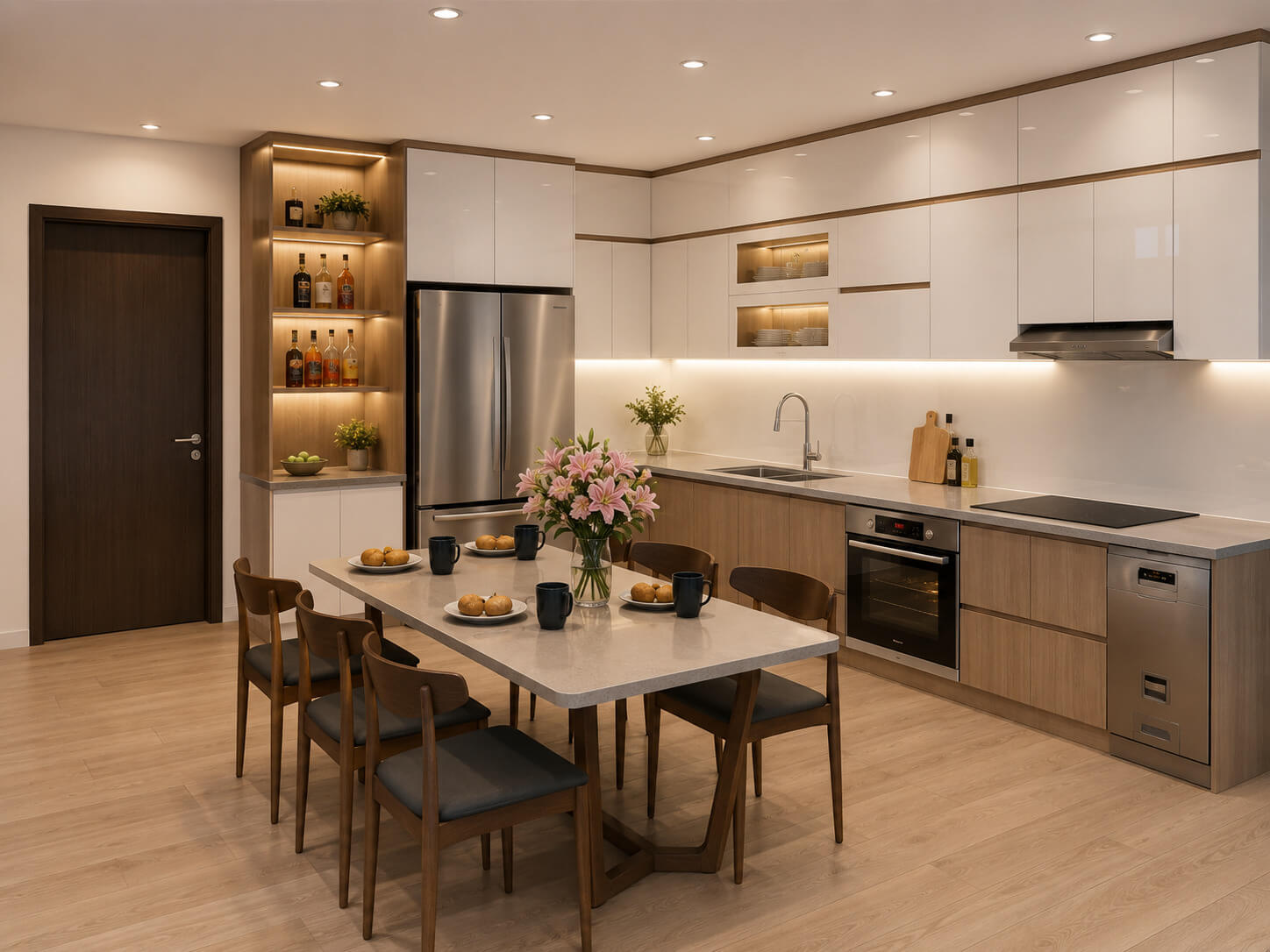 tủ bếp nhôm giả gỗ