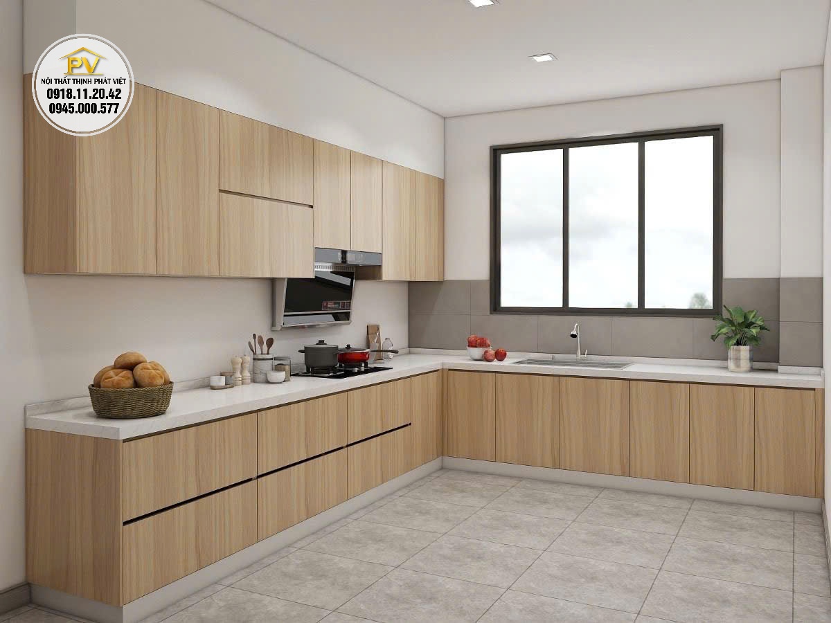 tủ bếp nhôm giả gỗ