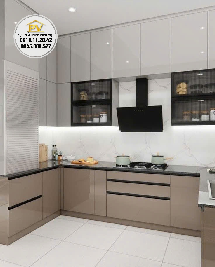 tủ bếp trên 2 tầng