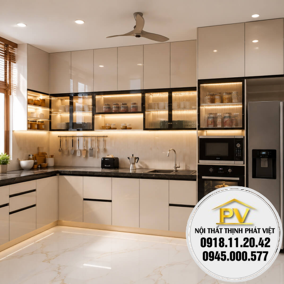 Tủ bếp chữ L tối ưu không gian tại Thịnh Phát Việt