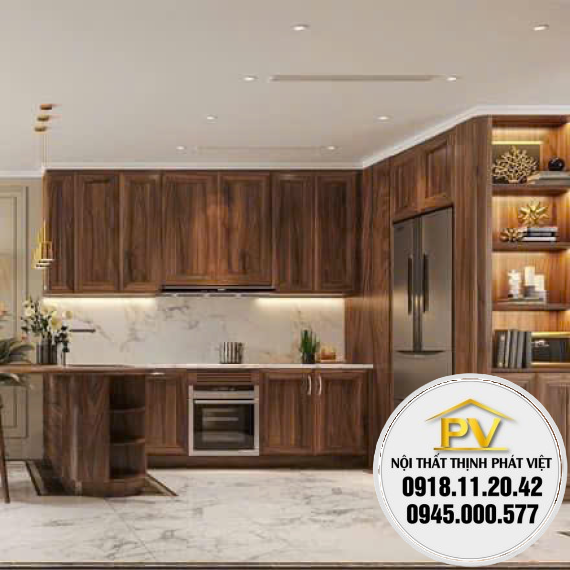 Tủ bếp nhôm giả gỗ