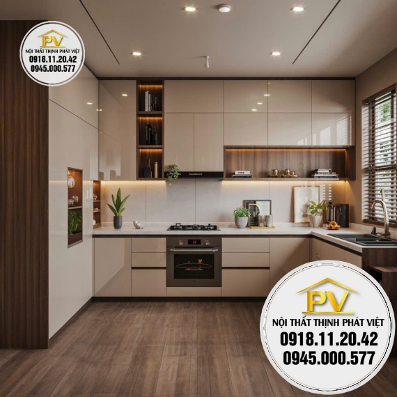 Tủ bếp nhôm giả gỗ