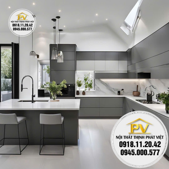 Tủ bếp trên 2 tầng