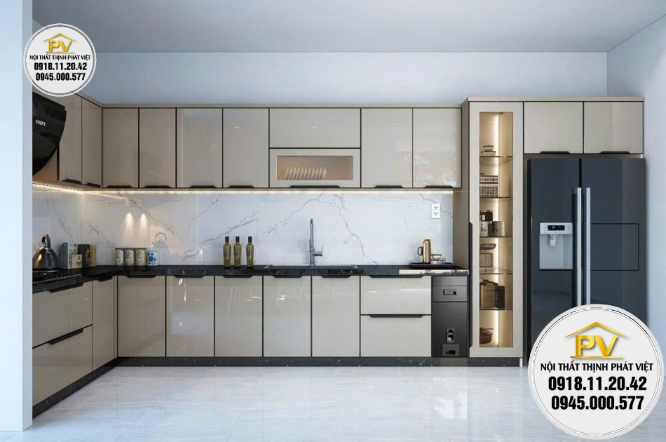 Tủ bếp Acrylic tráng gương