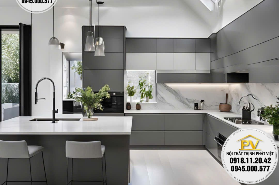 Tủ bếp Acrylic tráng gương