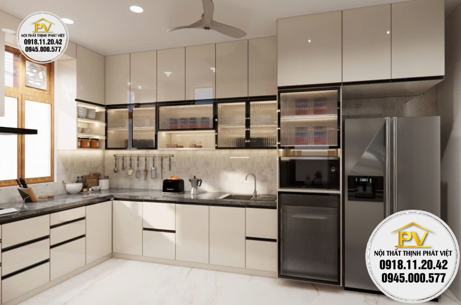 Tủ bếp Acrylic tráng gương