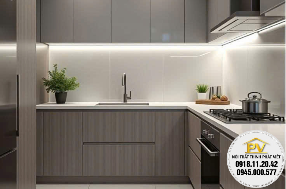 Tủ bếp chữ L tối ưu không gian tại Thịnh Phát Việt