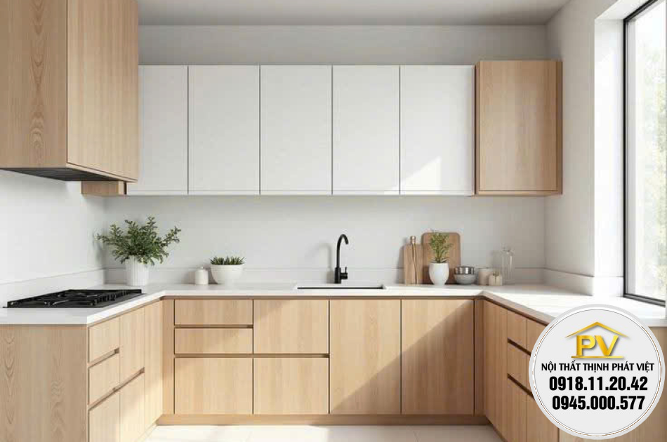 Tủ bếp chữ L tối ưu không gian tại Thịnh Phát Việt