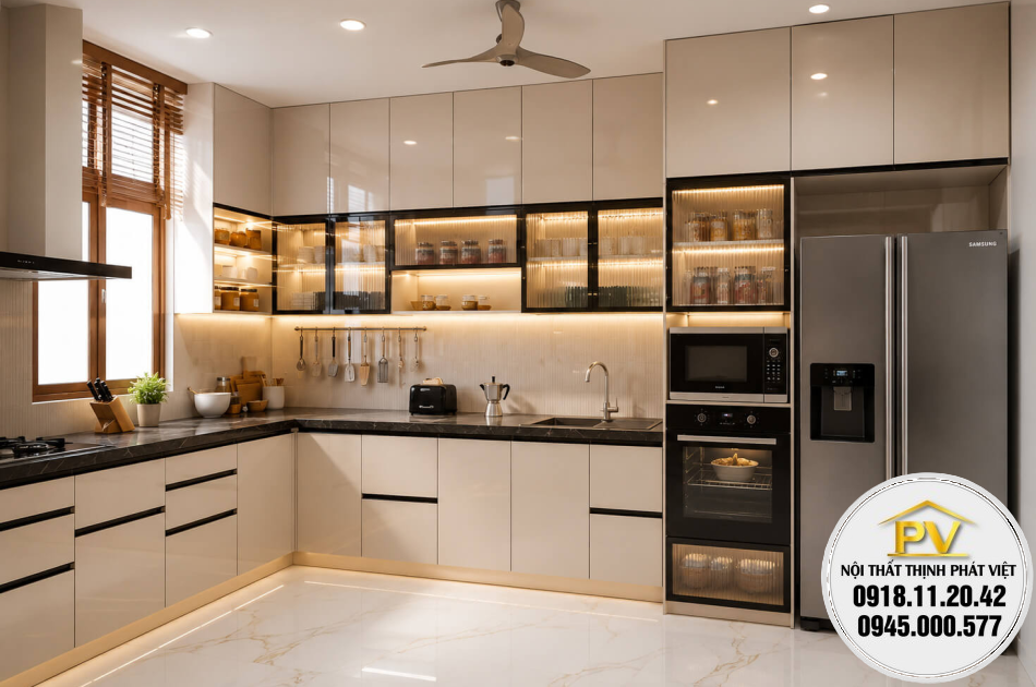 Tủ bếp chữ L tối ưu không gian tại Thịnh Phát Việt