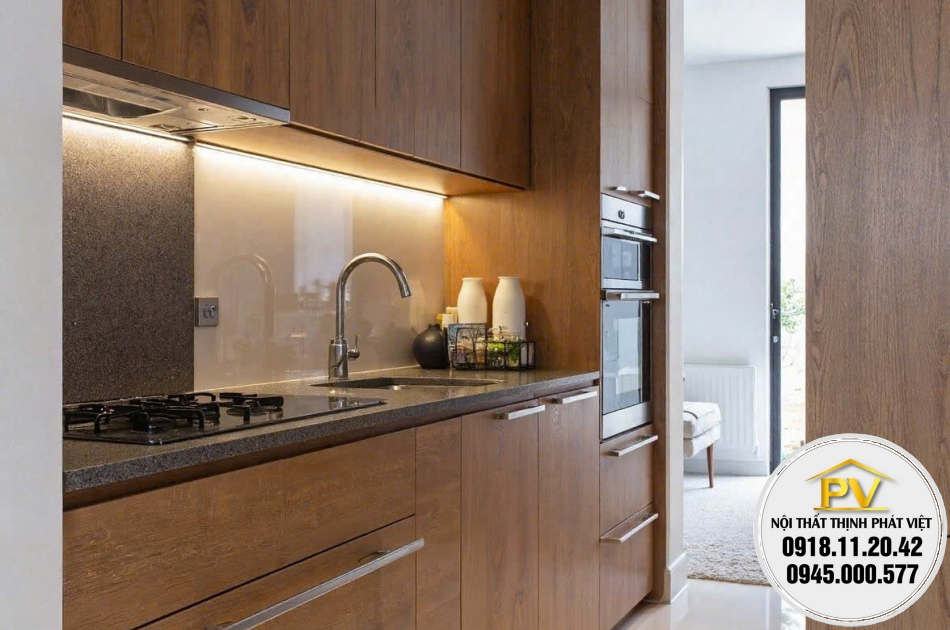 Tủ bếp nhôm giả gỗ