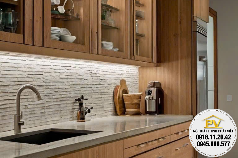 Tủ bếp nhôm giả gỗ