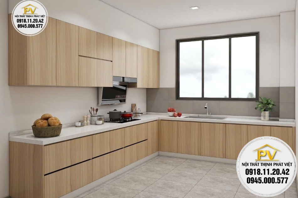 Tủ bếp nhôm giả gỗ