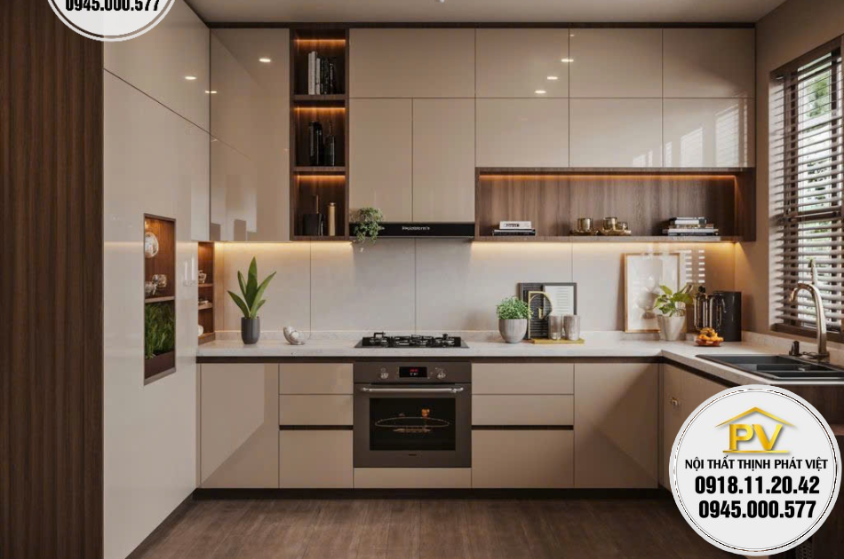 Tủ bếp nhôm giả gỗ