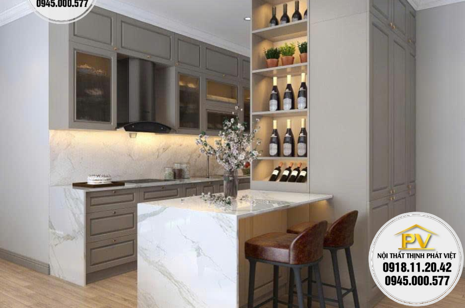 Tủ bếp trên 2 tầng