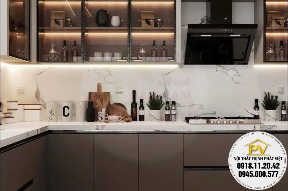 Tủ bếp trên 2 tầng